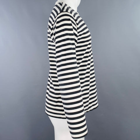 AGNÈS B. Size M Black White Stripe Cotton Long Sleeve T-shirt