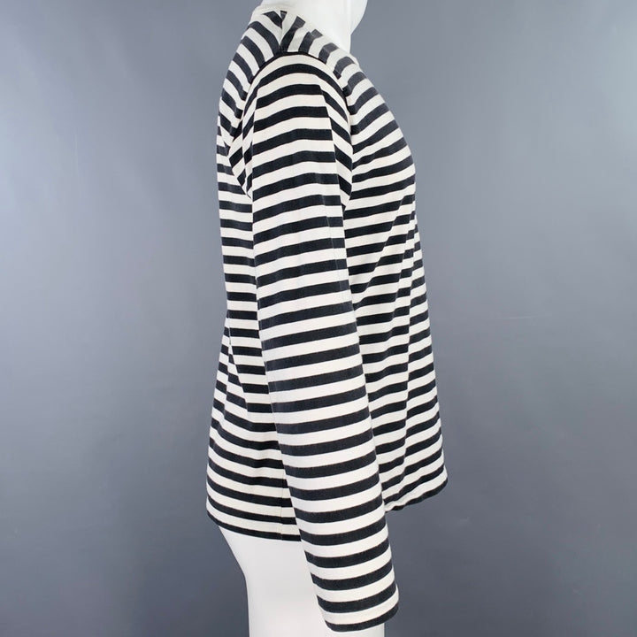 AGNÈS B. Size M Black White Stripe Cotton Long Sleeve T-shirt