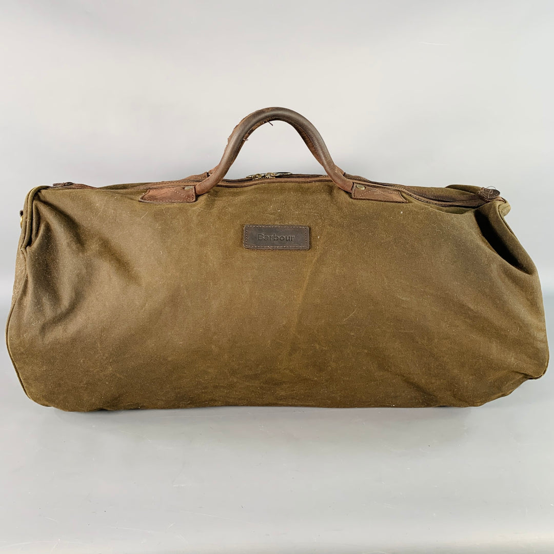 BARBOUR Wax Holdall Brown Olive Waxed Cotton Duffle Bag