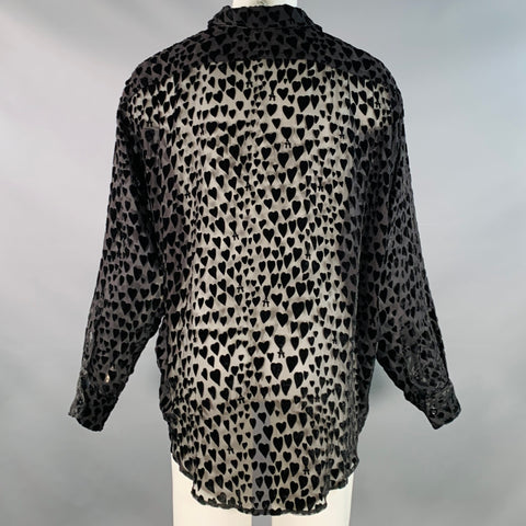 AMI by ALEXANDRE MATTIUSSI Size M Black Burnout Hearts Viscose Silk Long Sleeve Shirt