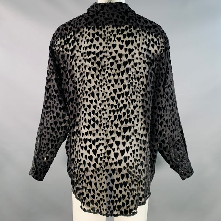 AMI by ALEXANDRE MATTIUSSI Size M Black Burnout Hearts Viscose Silk Long Sleeve Shirt