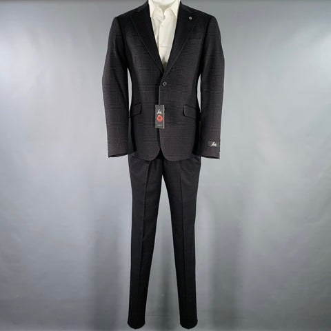 SUITOR Size 40 Black Charcoal Glenplaid Polyester Blend Suit