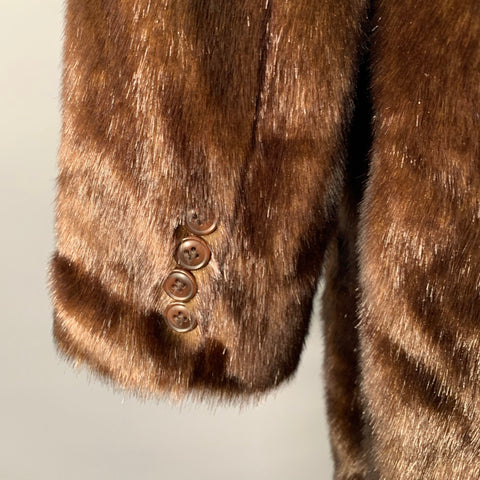 STAND STUDIO Size M Brown Faux Fur Modacrylic Textured Peak Lapel Coat