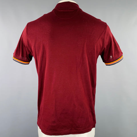 PAUL SMITH Size L Burgundy Multi Color Cotton Contrast Trim Polo