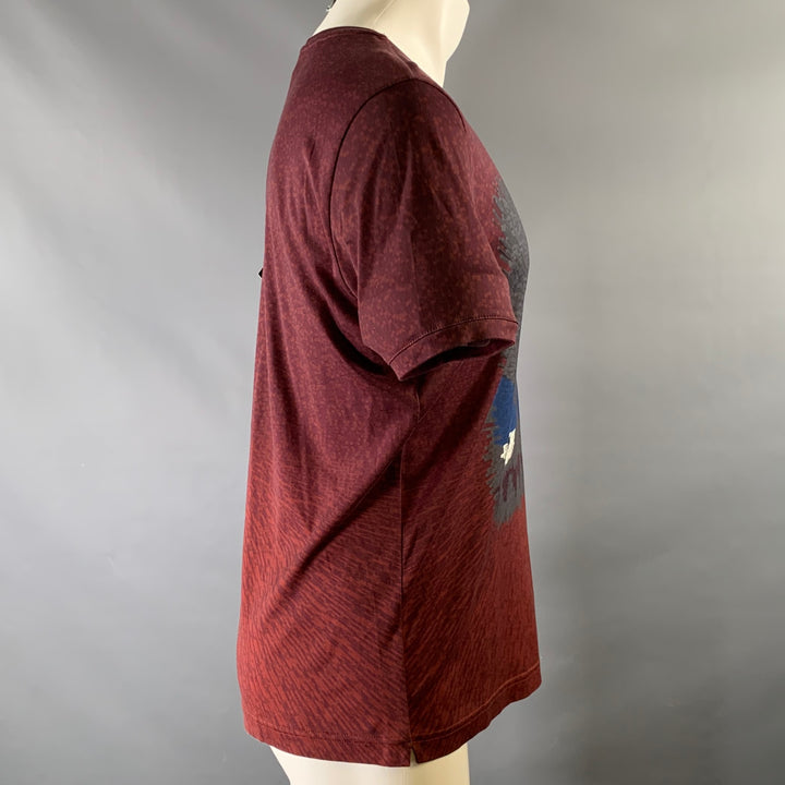FENDI Size M Burgundy Blue Print Cotton T Shirt