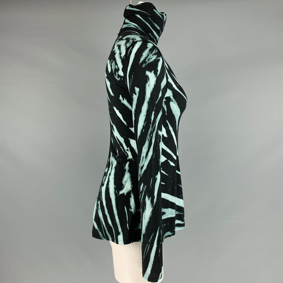 PROENZA SCHOULER Size XS Black Green Rayon Blend Marbled Casual Top