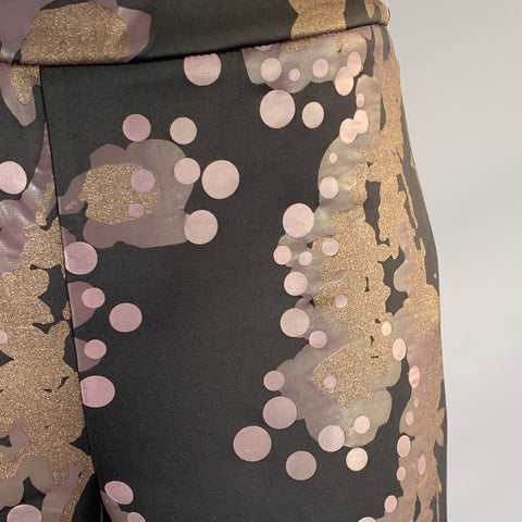 CYNTHIA ROWLEY Size 6 Black Purple Polyester Spandex Abstract Casual Pants
