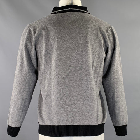 KITON Size M Gray Black Knitted Cashmere Silk V-Neck Pullover