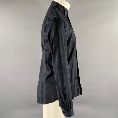 VERSACE COLLECTION Size M Navy Purple Cotton Tuxedo Long Sleeve Shirt