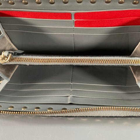 VALENTINO Rockstud Grey Gold Studded Leather Checkbook Wallet