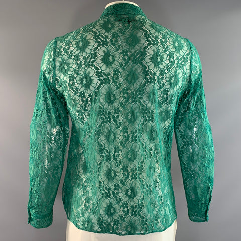 GUCCI Size M Green Lace Polyamide Blend Button Up Long Sleeve Shirt