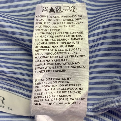 ERMENEGILDO ZEGNA Size L Blue White Stripe Cotton Long Sleeve Shirt