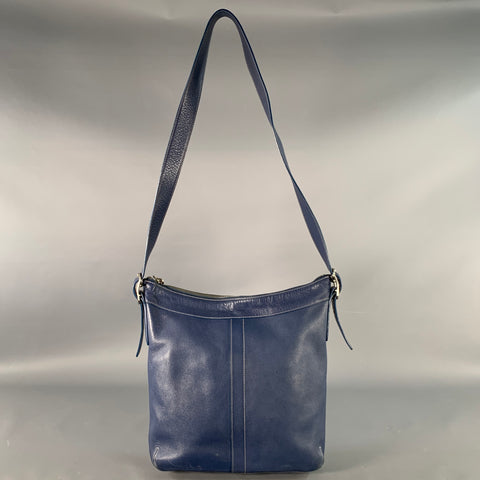 COACH Vintage Blue Contrast Stitch Leather Crossbody Handbag