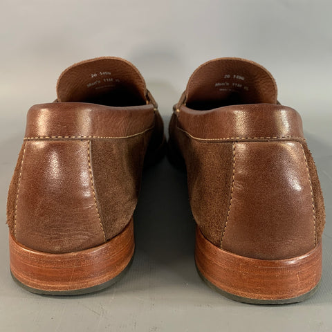 JOHNSTON & MURPHY Size 11 Brown Tan Contrast Stitch Leather Suede Penny Loafers