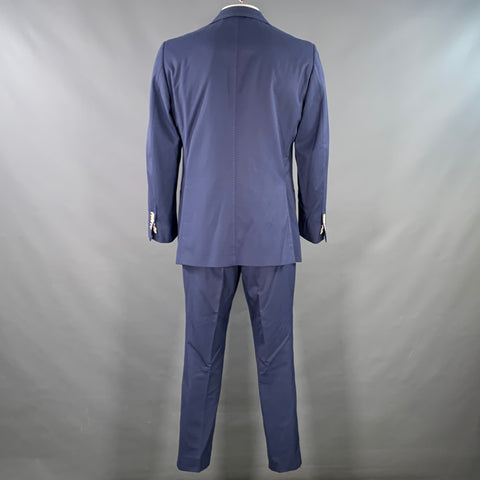 ASTOR & BLACK Size 44 Blue Contrast Stitch Single Breasted Notch Lapel Suit