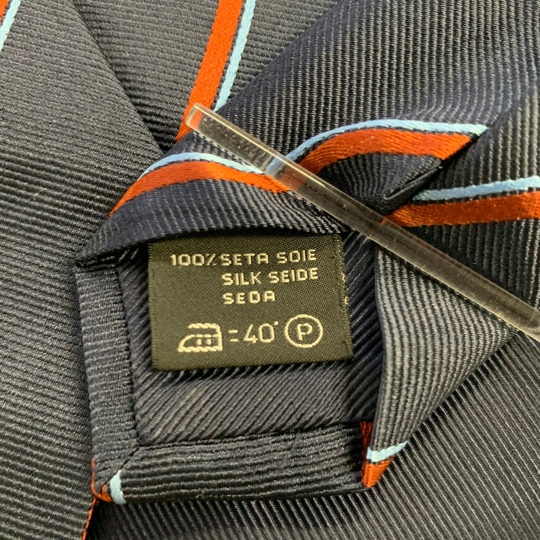 ERMENEGILDO ZEGNA Navy Rust Diagonal Stripe Silk Tie