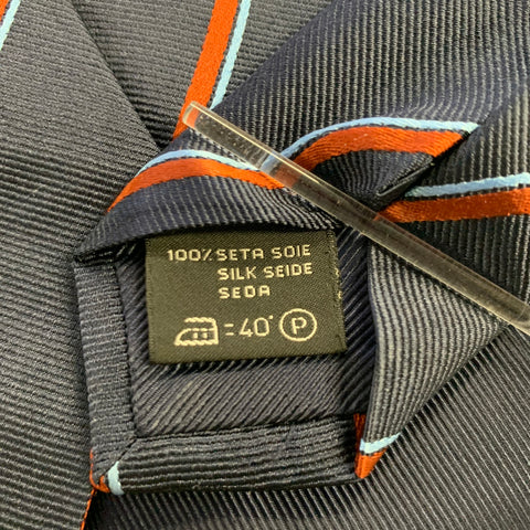ERMENEGILDO ZEGNA Navy Rust Diagonal Stripe Silk Tie
