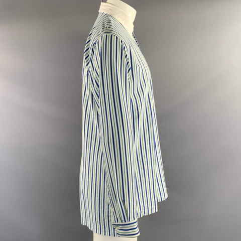 RALPH LAUREN Size M Blue Green Stripe Cotton Polo Long Sleeve Shirt