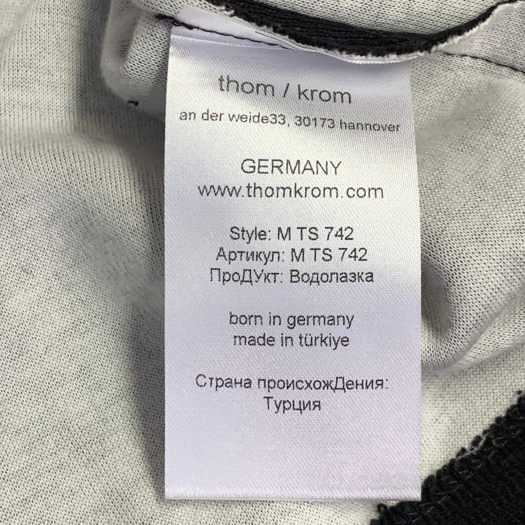 THOM KROM Size XL Black White Cotton Blend Raw Edge Reverse Seam Turtleneck Pullover