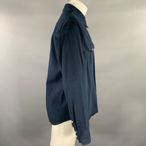VISVIM Size M Indigo Cotton Snaps Long Sleeve Shirt