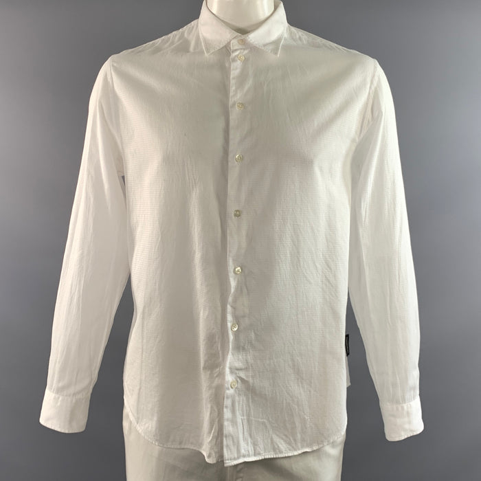 EMPORIO ARMANI Size XL White Textured Pointed Collar Long Sleeve Shirt