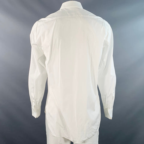 BORRELLI Size L White Pleated Cotton French Cuffs Tuxedo Long Sleeve Shirt