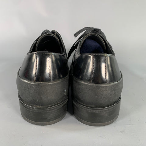 PRADA Size 13 Black Leather Derby Lace Up Shoes