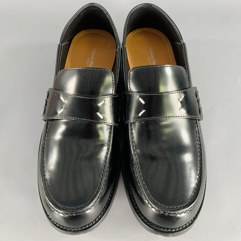 MAISON MARGIELA Size 8 Black Leather Contrast Stitch Loafer Flats