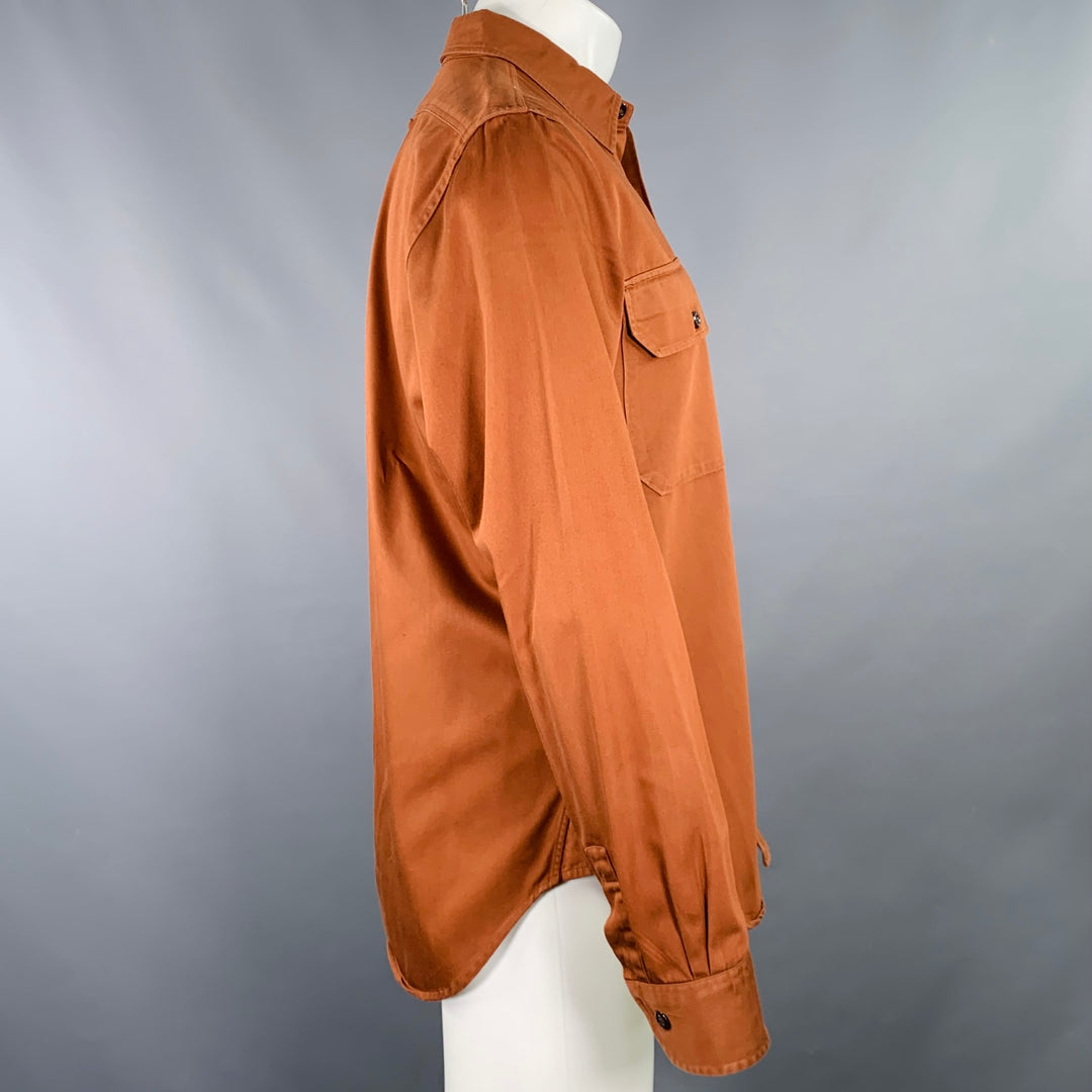 TODD SNYDER Size M Orange Rust Twill Cotton Patch Pockets Long Sleeve Shirt