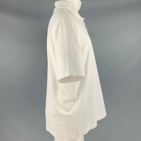 BUGATCHI UOMO Size M White Textured Modal Blend Buttoned Polo