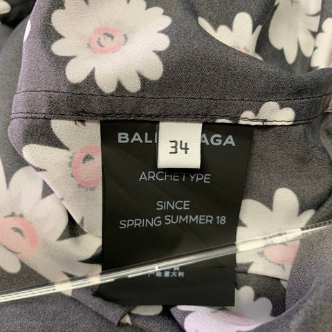 BALENCIAGA Size S Black & White Pink Floral Polyester Long Sleeve Shirt