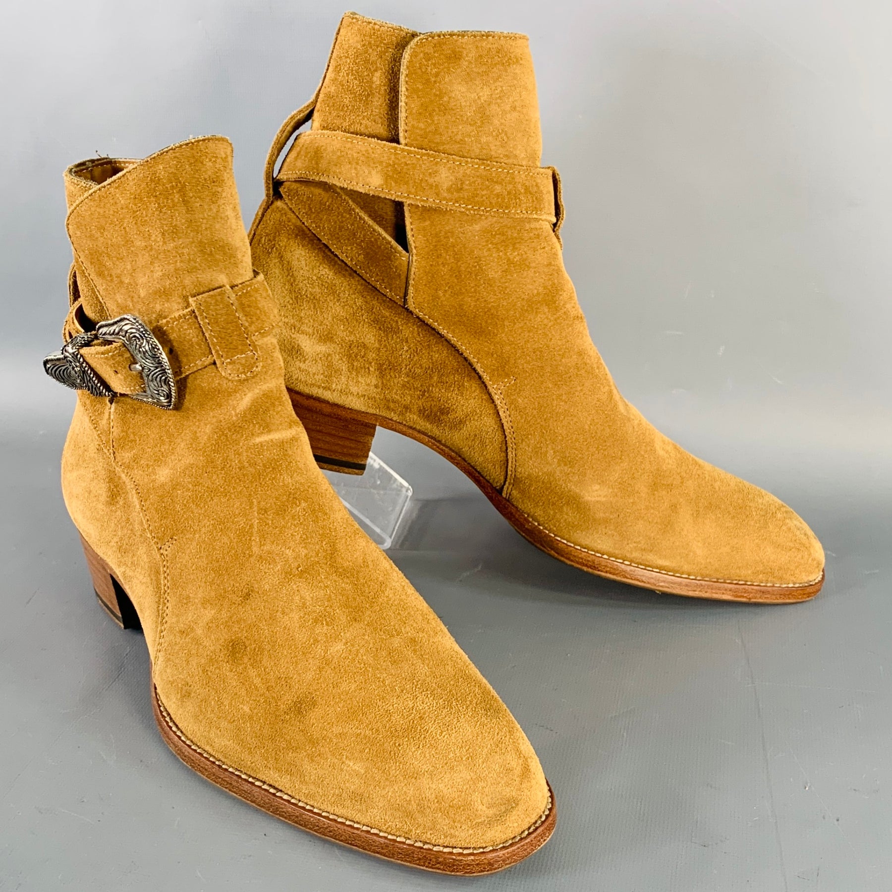 SAINT LAURENT Size 8 Hedi Strap Tan Silver Suede Western Buckle Boots Hedi Slimane × Saint Laurent Paris SLP Heide Suede Wyatt  main image 2
