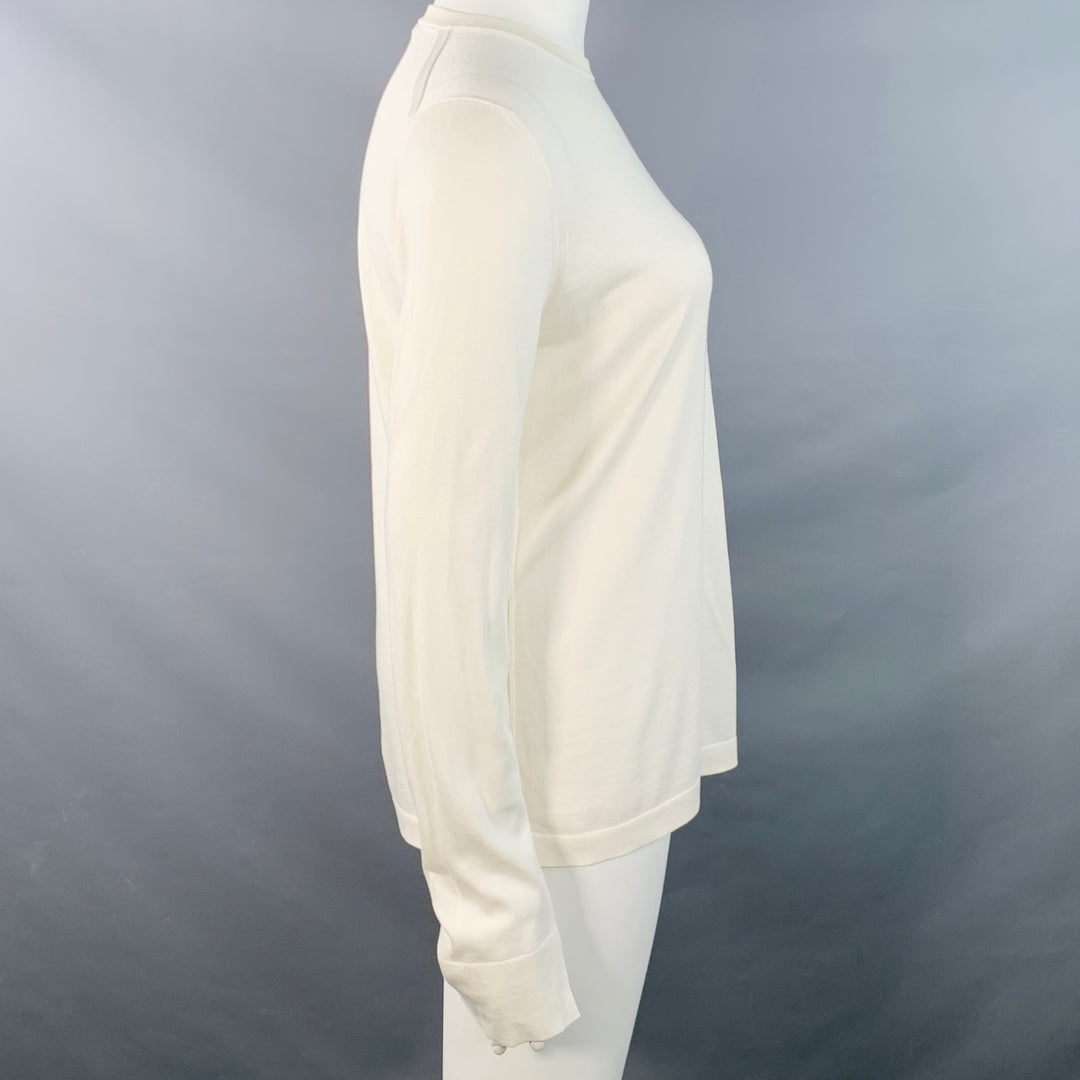 LORO PIANA Size 12 Cream Silk Cotton Jersey Crew Neck Pullover