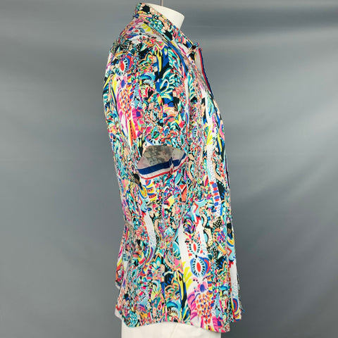 ROBERT GRAHAM Talla L Camisa de manga corta con botones de algodón con estampado multicolor
