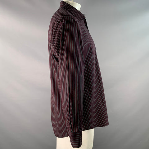 GUCCI Size XL Black Burgundy & White Stripe Cotton Long Sleeve Shirt