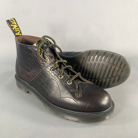 DR. MARTENS Size 9 Brown Dark brown Croc Embossed Leather Ankle Boots