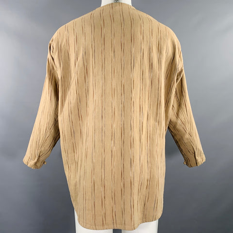 ISSEY MIYAKE Size S Tan Brown Stripe Cotton Shirt Jacket