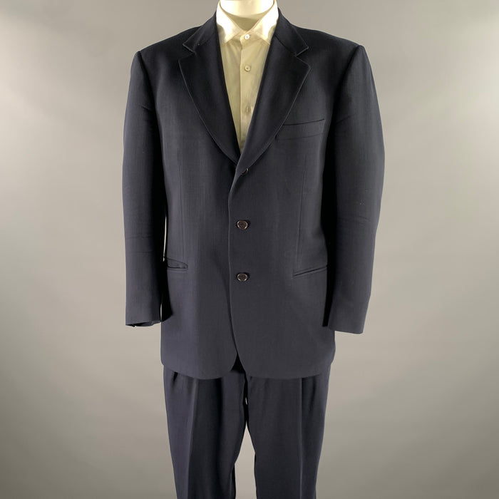 ERMENEGILDO ZEGNA Size 46 Navy Solid Wool Notch Lapel Suit
