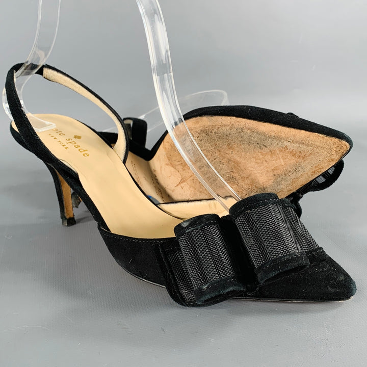 KATE SPADE Size 7 Black Suede Bow Slingback Kitten Heel Pumps