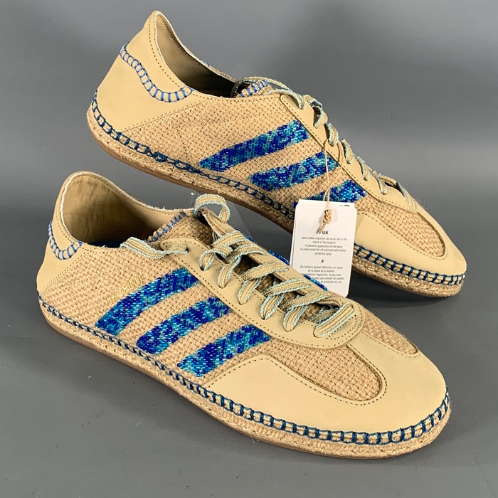 ADIDAS Baskets de yacht kaki et bleues à motifs et matières mélangés, taille 44 2/3