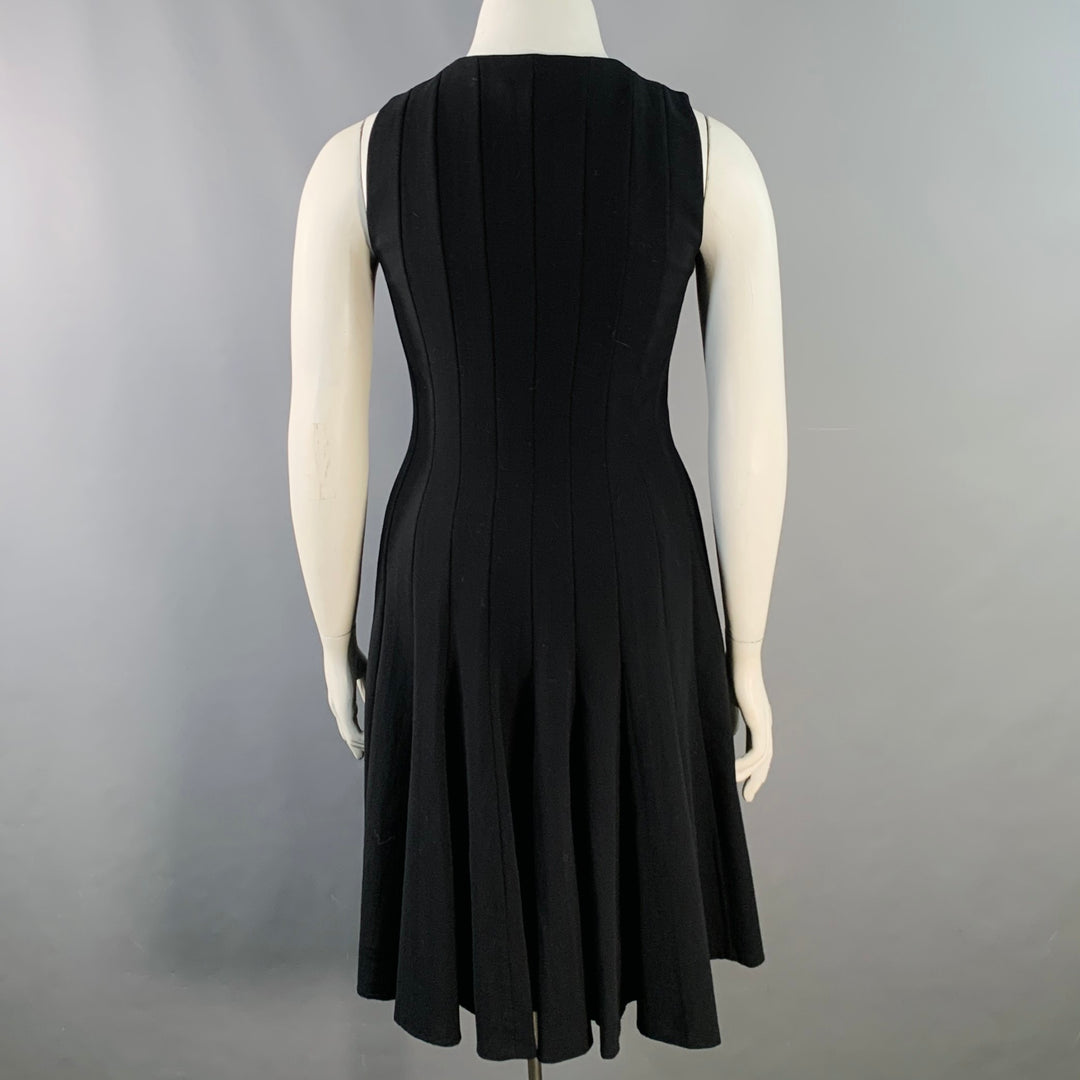 AKRIS Size 10 Black Wool Blend Zip Up Knee Length Sleeveless Tulip Dress