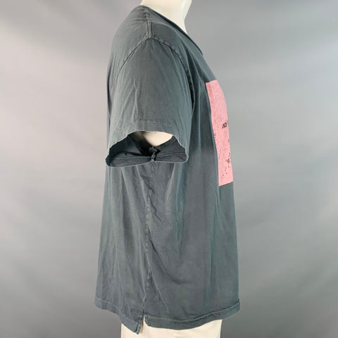 LOST DAZE CA Size XL Grey Pink Embroidered Print Cotton Crew Neck T-shirt