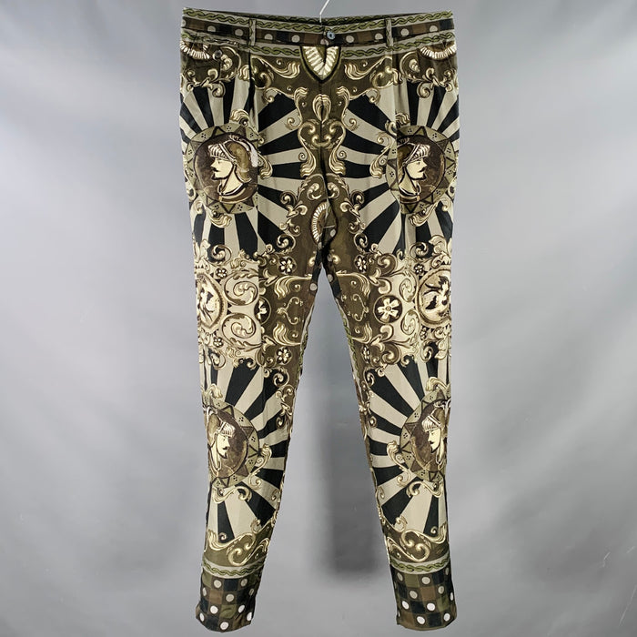 DOLCE & GABBANA Size 36 Olive Black Print Silk Zip Fly Dress Pants