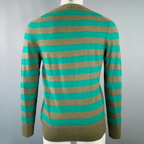BURBERRY BRIT Size M Green Brown Stripe Cashmere V-Neck Pullover