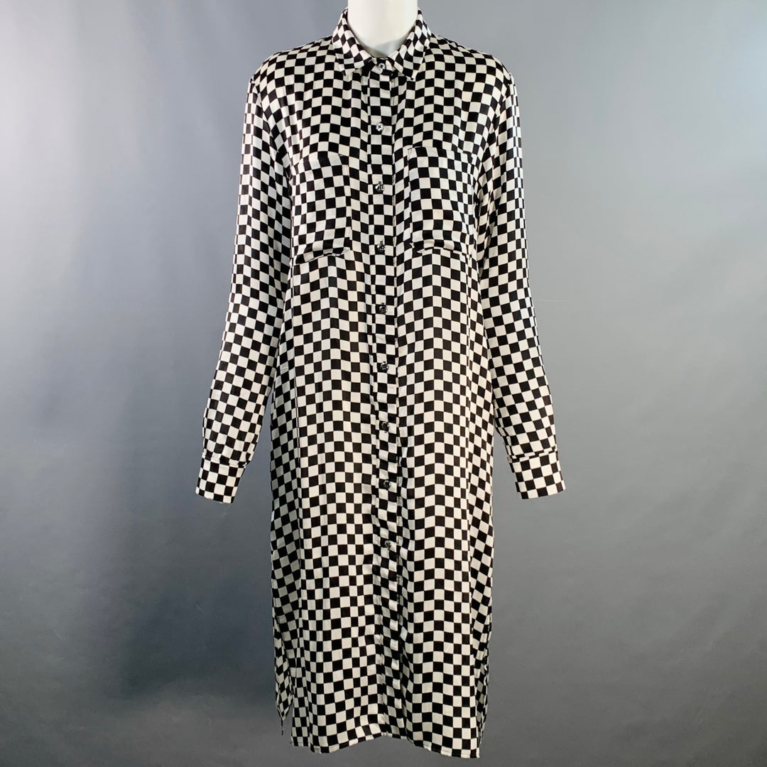 AMIRI Size S Black White Silk Checkered Two Pockets Shirt Dress