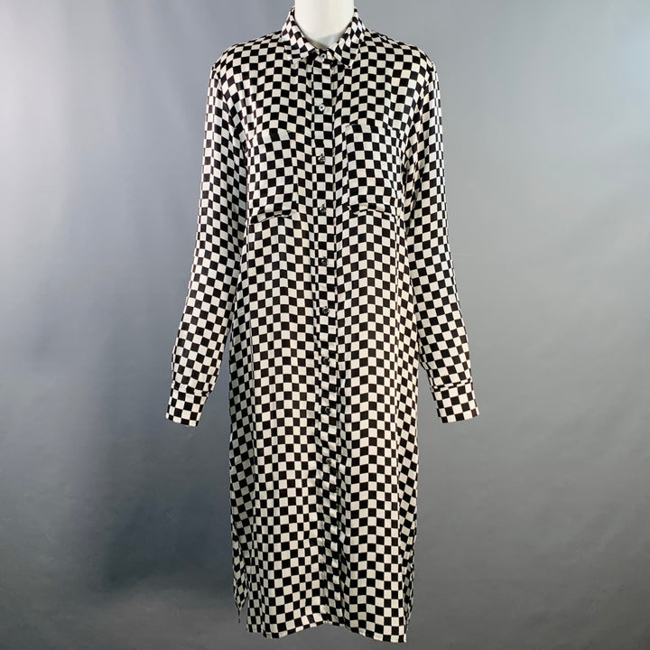 AMIRI Size S Black White Silk Checkered Two Pockets Shirt Dress