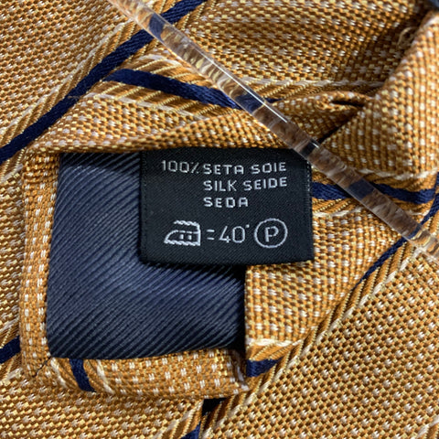 ERMENEGILDO ZEGNA Gold Navy Diagonal Stripe Silk Tie