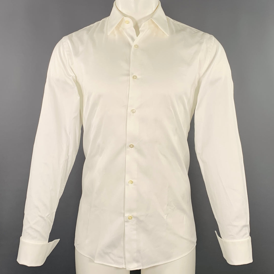 HUGO BOSS Size M White Textured Cotton Tuxedo French Cuffs Long Sleeve Shirt  – Sui Generis Designer Consignment
