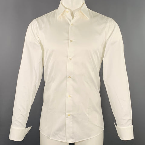 HUGO BOSS Size M White Textured Cotton Tuxedo French Cuffs Long Sleeve Shirt