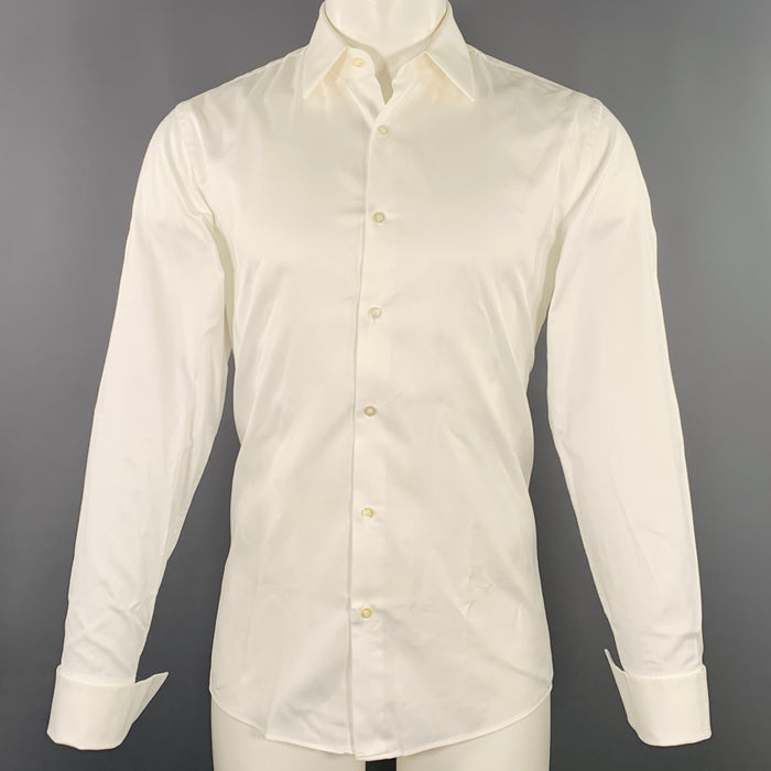 HUGO BOSS Size M White Textured Cotton Tuxedo French Cuffs Long Sleeve Shirt